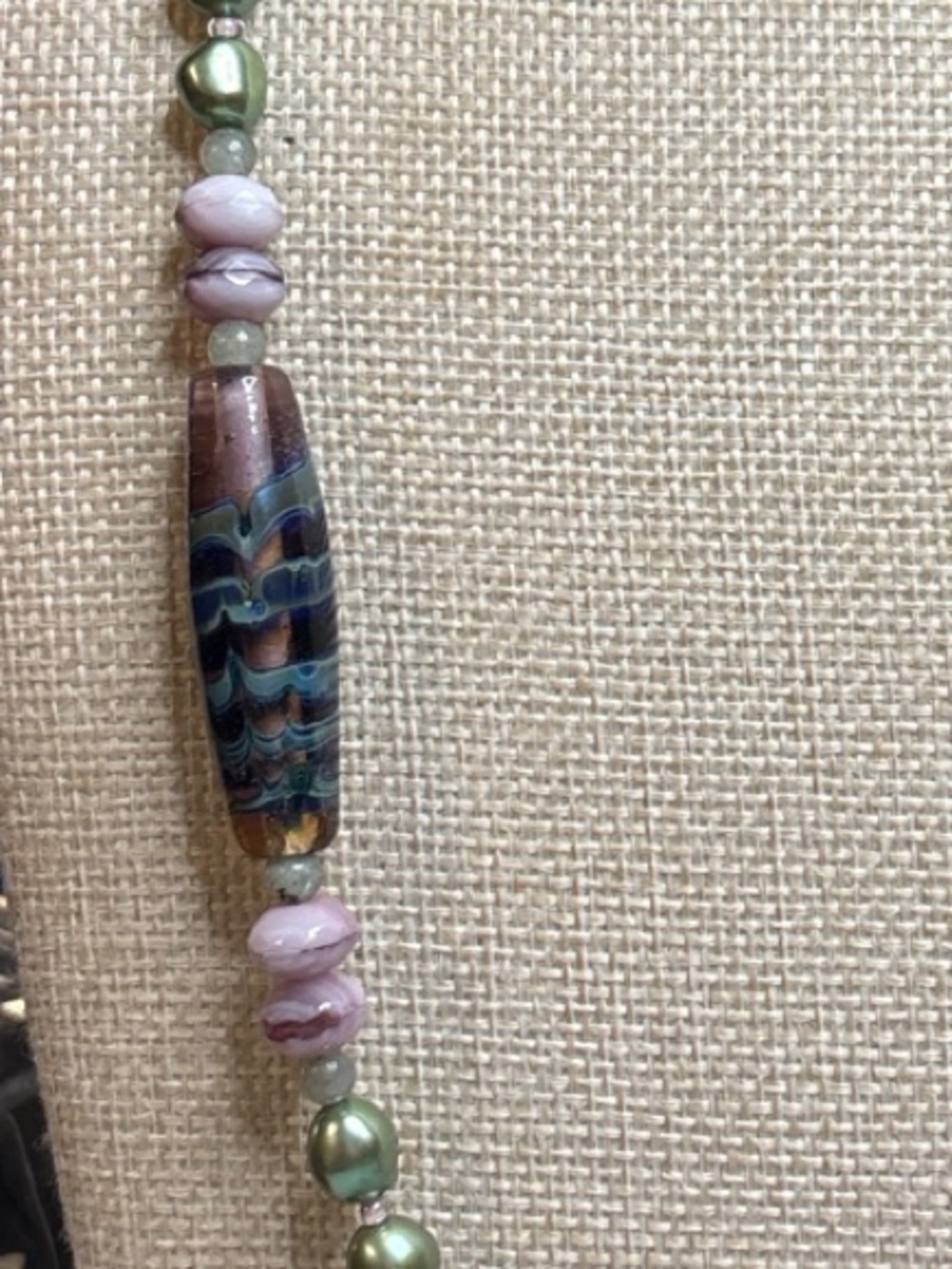 Lampwork & Freshwater Pearl Necklace 24’ - Picture 2 of 4